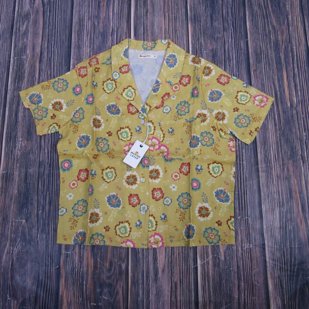 Marine Layer NEW NWT Womens XS Yellow Retro‎ Floral Daydream PJ Pajama Top
